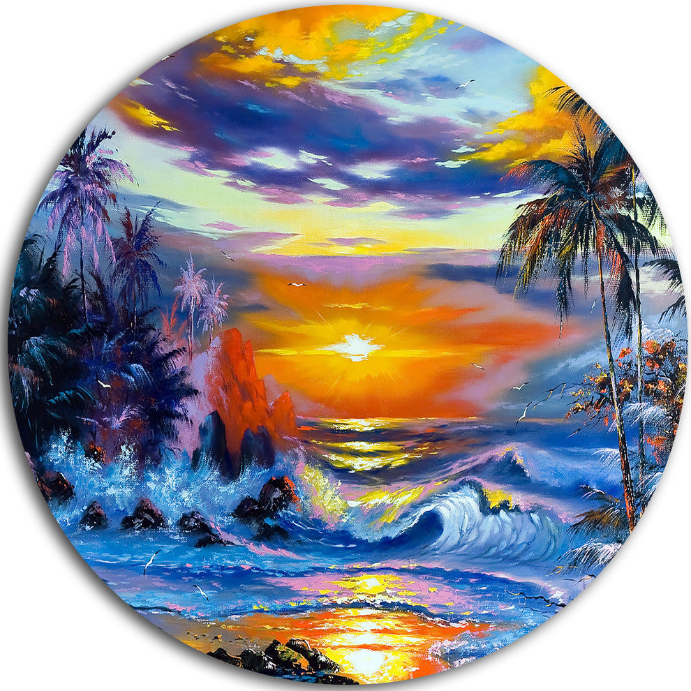Sea In The Evening, Landscape Round Wall Art, 36"