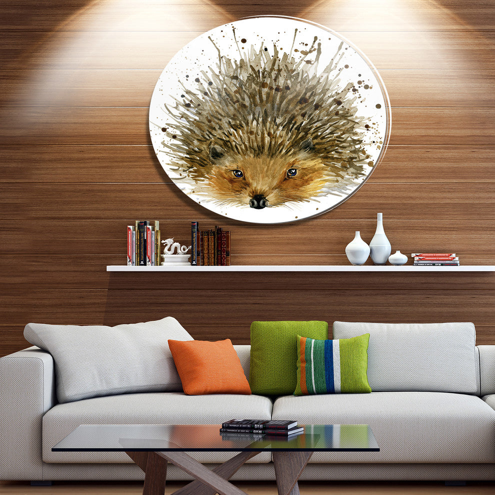 Hedgehog Illustration Watercolor, Animal Art Disc Metal Wall Art, 36"