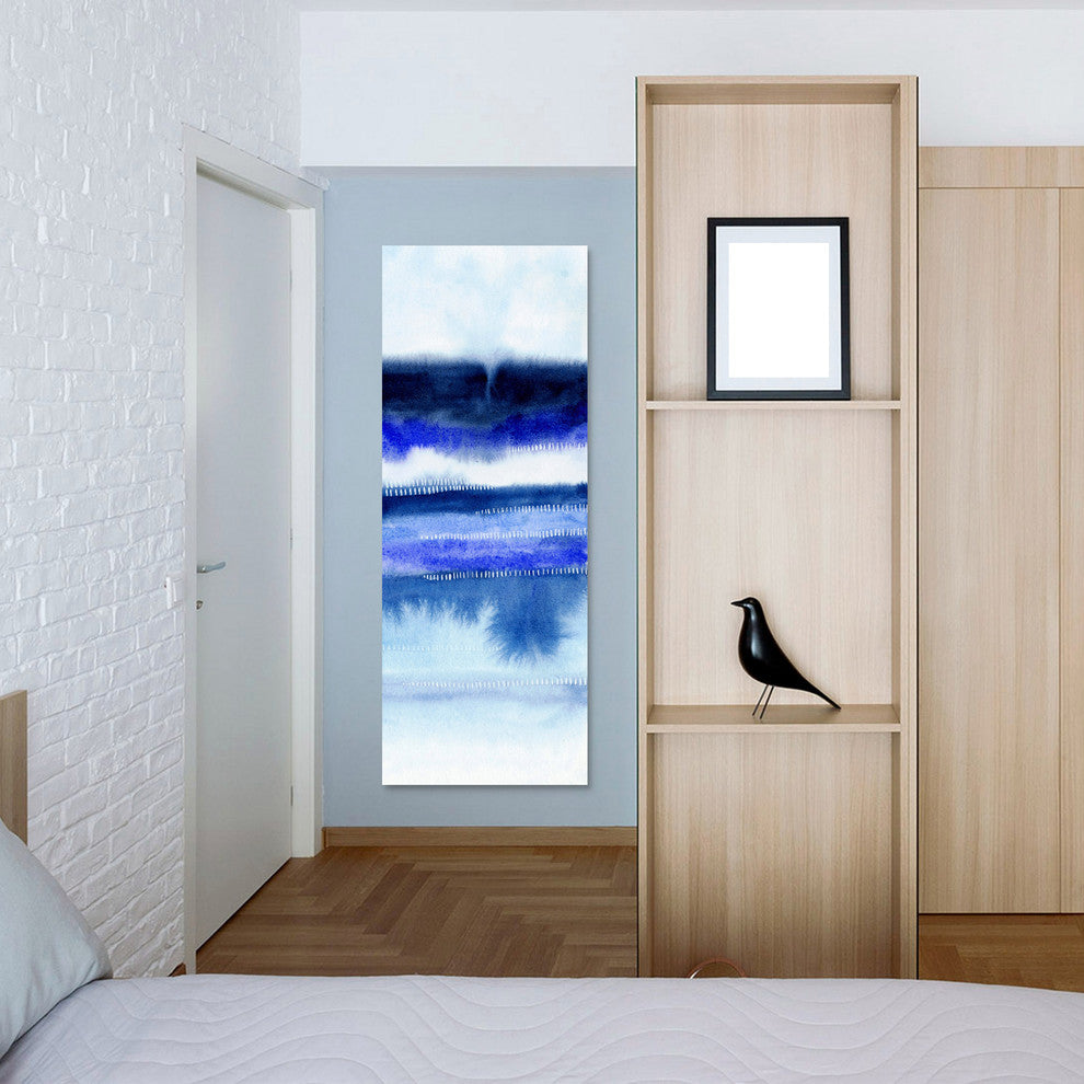 "Shorebreak Abstract B" Blue Abstract Wall Art Tempered Glass Wall Art 63" x 24"