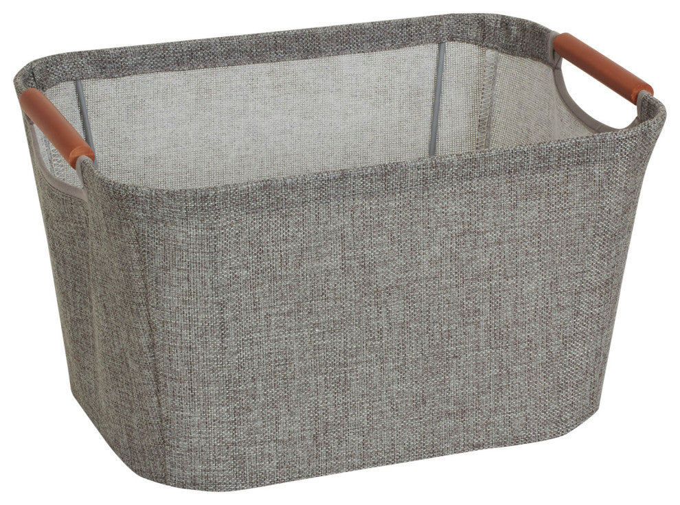 Small Tapered Soft-Side Storage Bin With Wood Handles