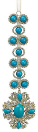 Exquisite Rhinestone Drenched Drop Christmas Ornament, Turquoise and Gold, 7.5"