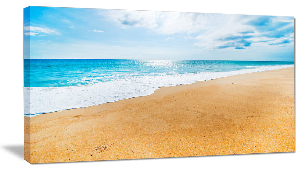 "Serene Beach And Sun Daylight" Modern Beach Canvas Art Print, 40"x20"