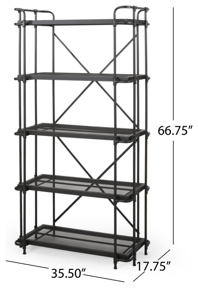 Dwayne Industrial 5 Shelf Iron Mesh Bookcase