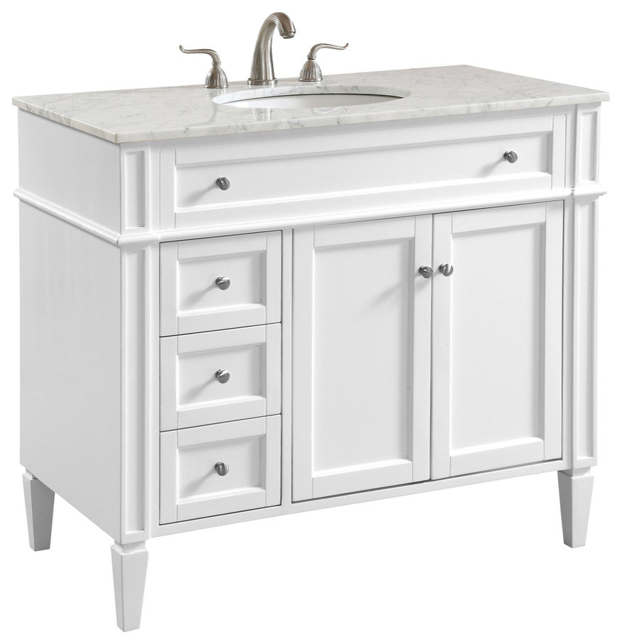 Home Living Vanity with Carrara White Marble Countertop, White, 40", Single Sink