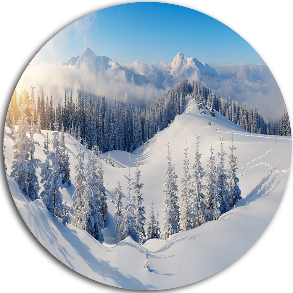 Winter Mountains Panorama, Photography Disc Metal Artwork, 23"