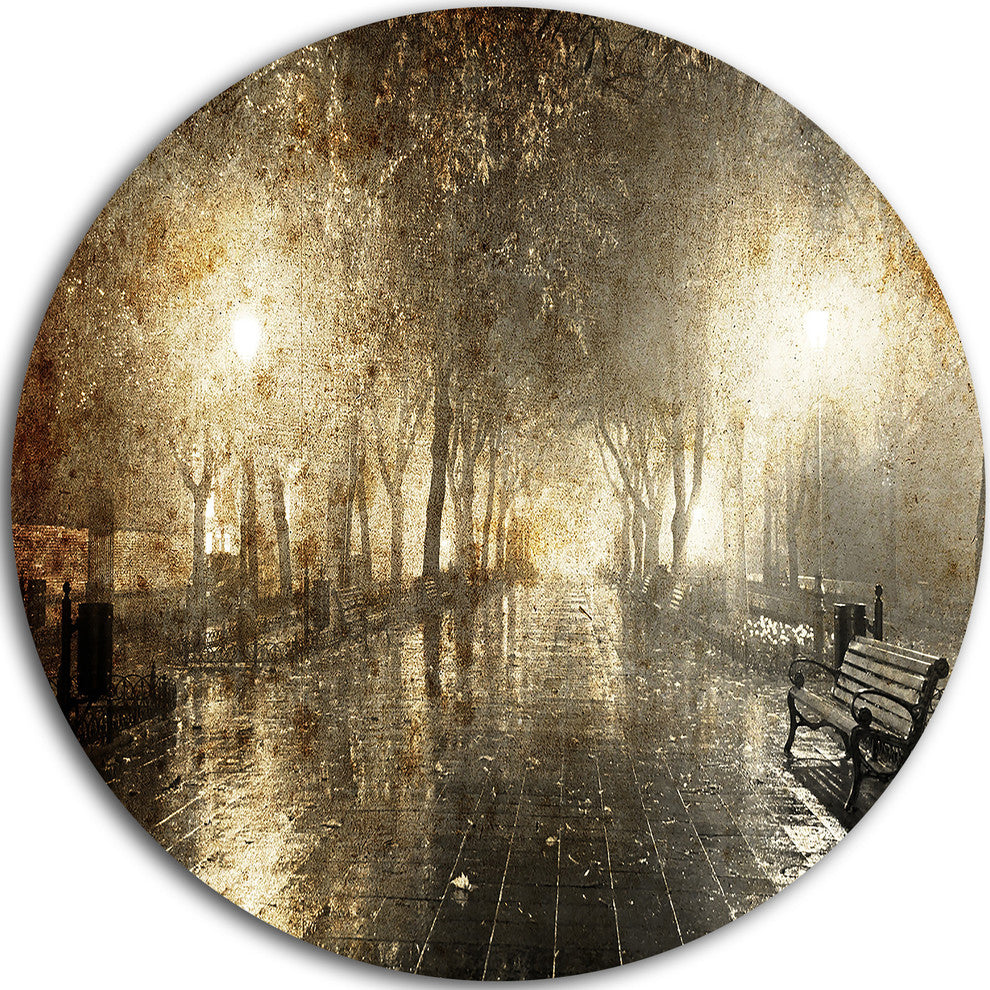 Night Alley With Lights, Photography Landscape Round Wall Art, 23"
