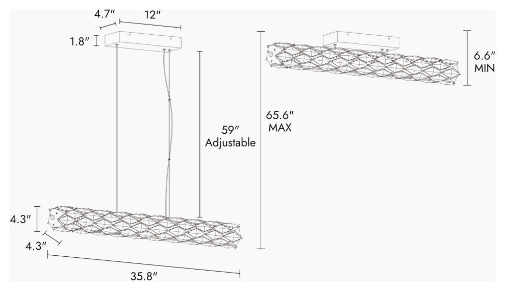 LNC Viniculture 1-Light 36" Modern Crystal Linear LED Island Light, Brass