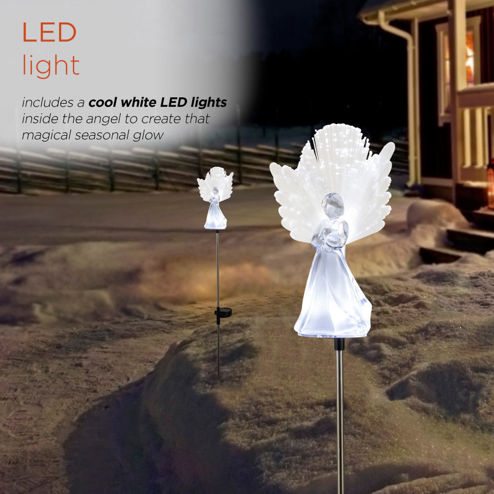37"�H Outdoor Solar Angel Garden Stakes with Fiber Optic Wings and LED Lights