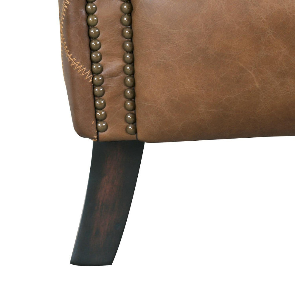 Pasargad Home Harrison Top Grain Leather Upholstered Wing Chair, Brown