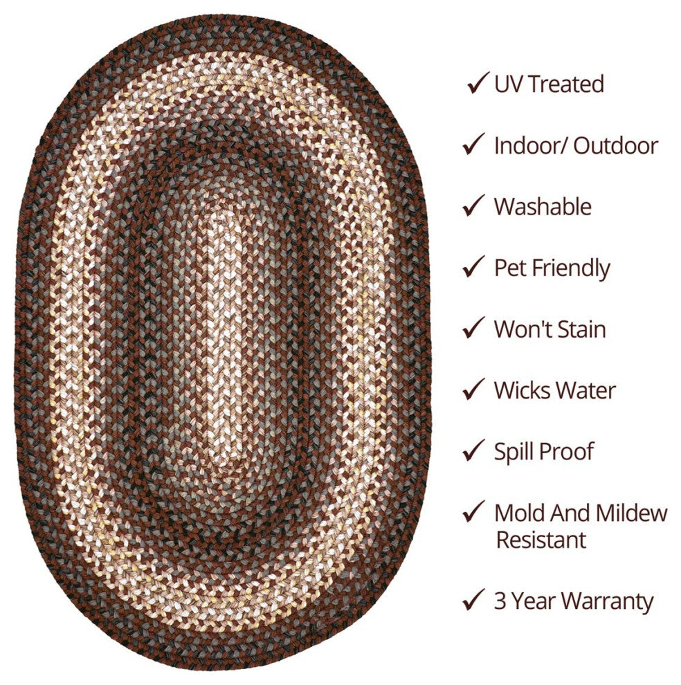Homespice Decor Driftwood Indoor/Outdoor Braided Rug 20"x30" Oval