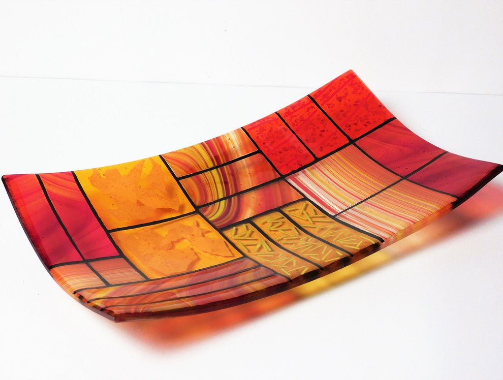 Decorative Fused Glass Plate "A Gentle Color Mix", Orange