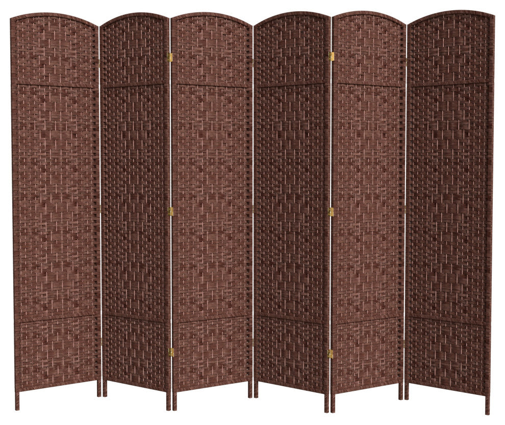 7' Tall Diamond Weave Room Divider, Dark Red, 6 Panels
