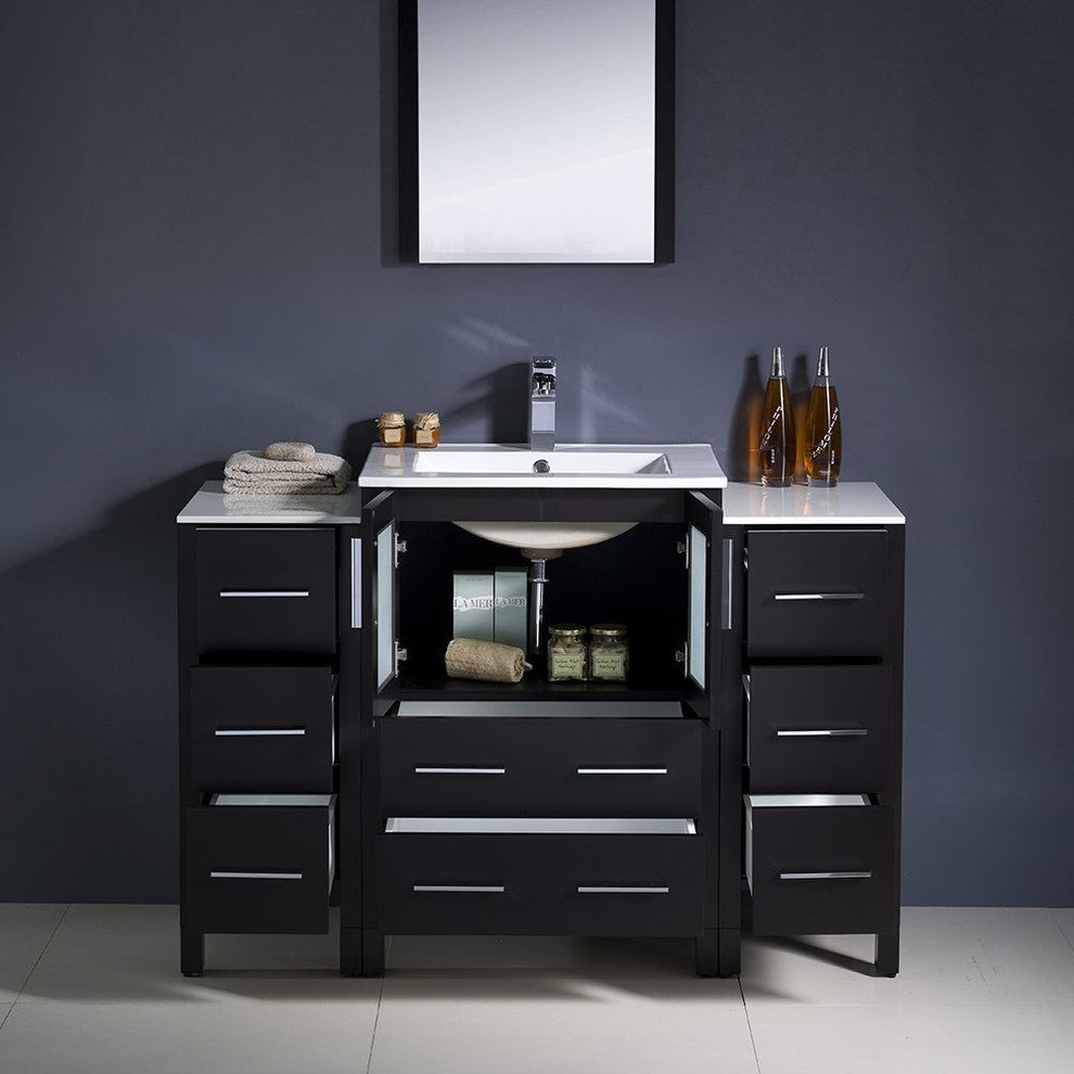 Torino 48" Espresso Modern Bathroom Vanity With 2 Side Cabinets, FFT1030BN