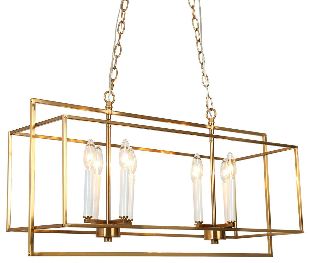 LNC Ellan 8-Light Polished Brass and Matte White Modern Kitchen Island Light