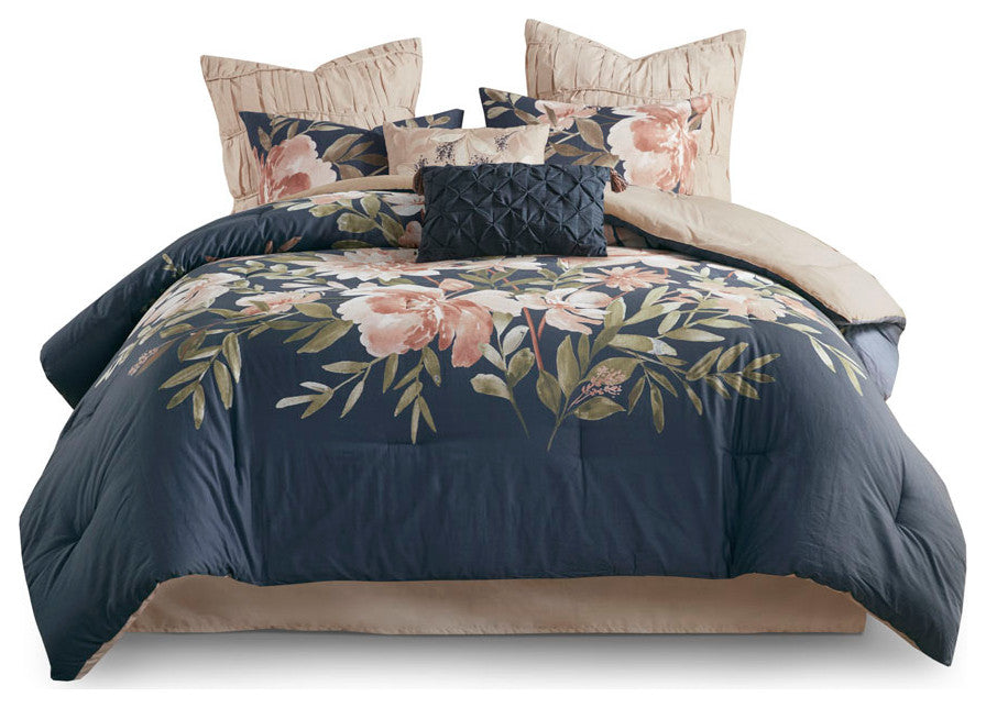 Madison Park Camillia 8 Piece Cotton Comforter Set in Navy