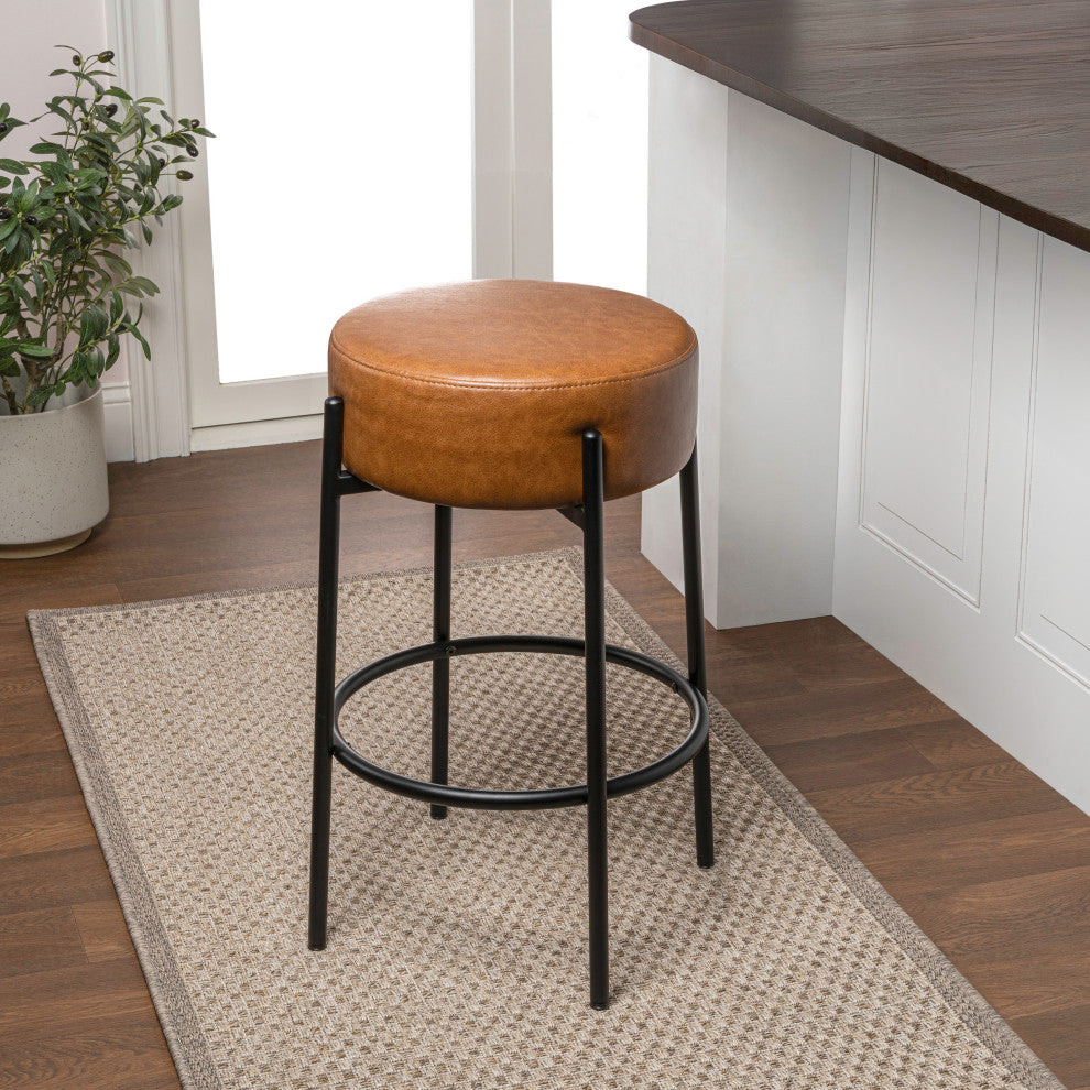 Paola Modern Minimalist Round Backless Metal Cushioned Bar Stool