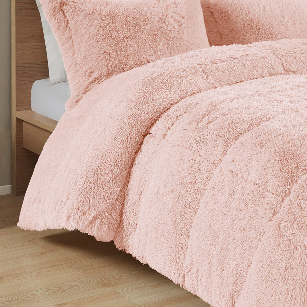 Intelligent Design Malea Shaggy Faux Fur Comforter Mini Set, Blush