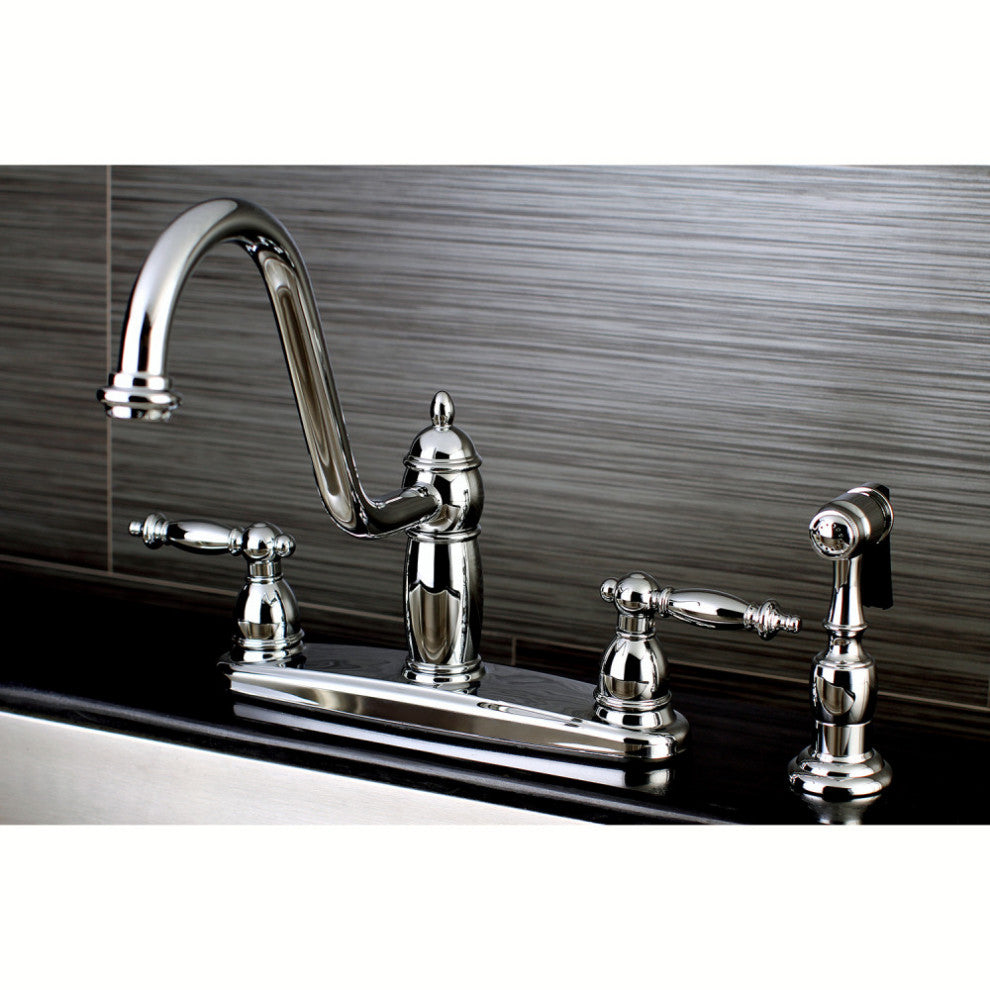 Kingston Brass Centerset Kitchen Faucet With Brass Sprayer, Polished Chrome