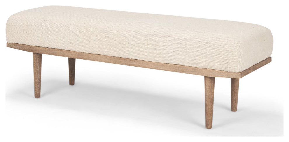 Shae Brown Wood With Oatmeal Fabric Bench