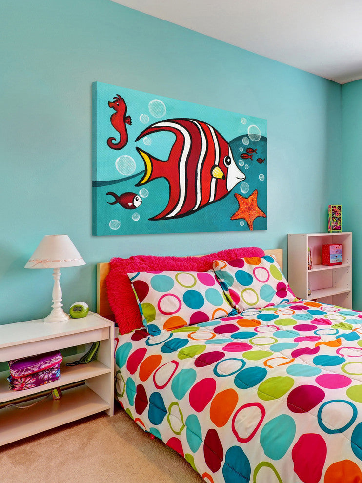 "Red Fish" by Nicola Joyner Painting Print Wrapped Canvas, 24x16