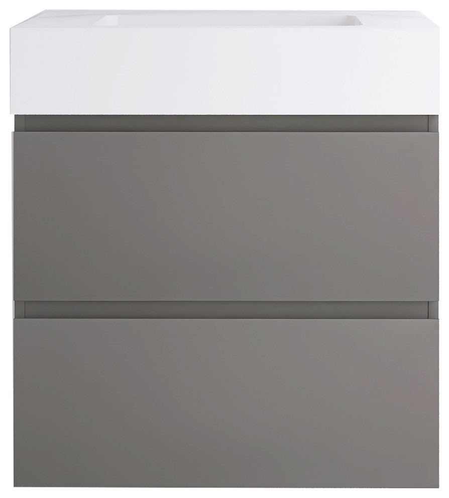 Wood Wall-Mounted Bathroom Vanity Set with Integrated Resin Sink, Grey, 24"