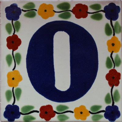 Bouquet Talavera Tile, Set of 2, Number Zero