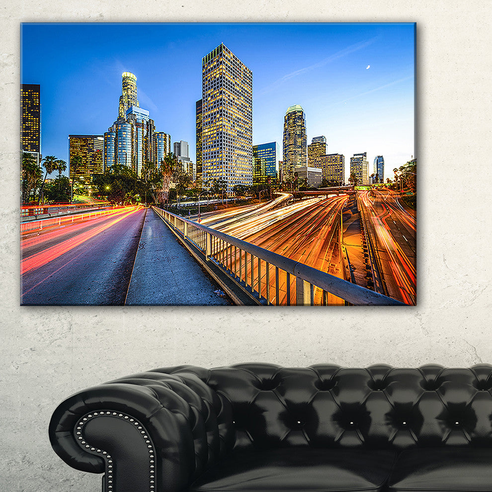"Downtown La With Traffic Trail" Cityscape Canvas print, 40"x20"