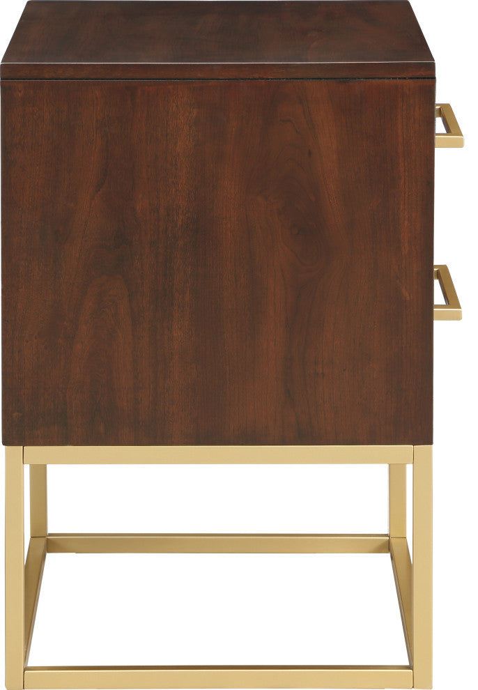 Maxine Wood Nightstand With Durable Brushed Gold Metal Base, Dark Cherry Finish