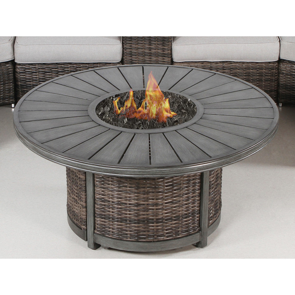 Wicker and Metal Outdoor Round Fire Pit, Brown