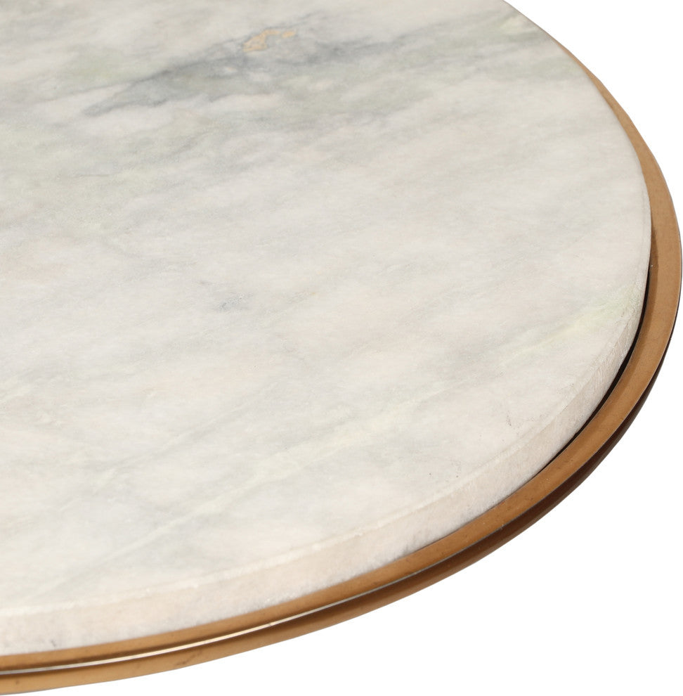 Metropolitan Modern Glam Handcrafted Aluminum Accent Table with Marble Table Top