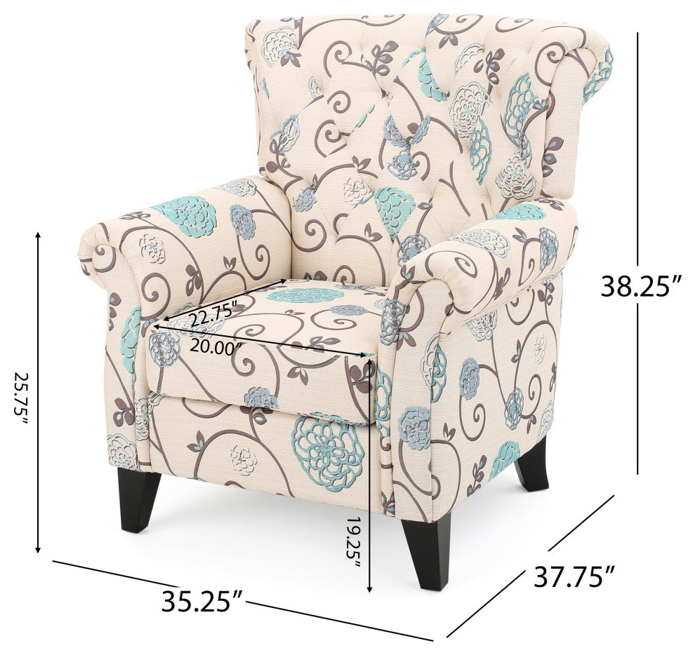 GDF Studio Solvang White & Blue Floral Fabric Club Chair