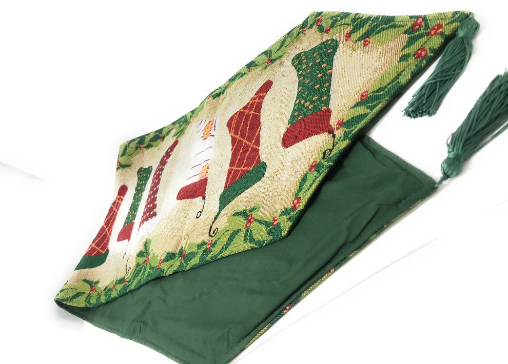Christmas Tapestry "Hang My Stockings By The Fireplace" Table Runner, 13"x90"