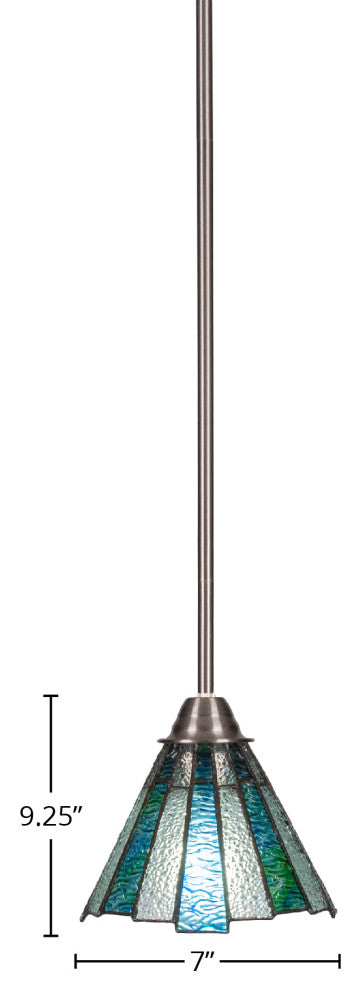 Paramount 1-Light Mini Pendant, Brushed Nickel, 7" Sea Ice Art Glass