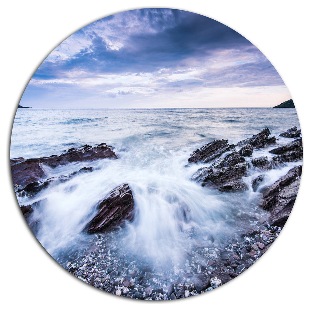 Waves Crashing At Beach, Seashore Disc Metal Wall Art, 11"