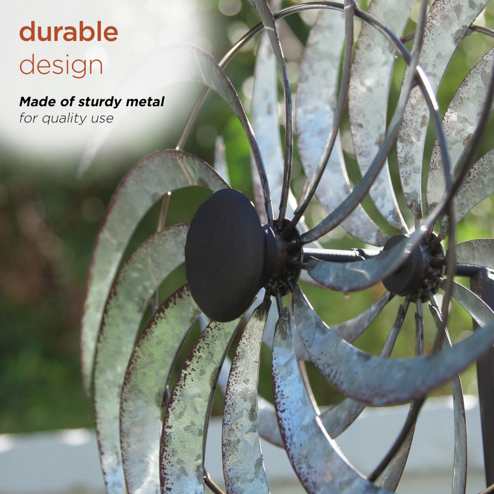 Galvanized Dual Wind Spinner Garden Stake