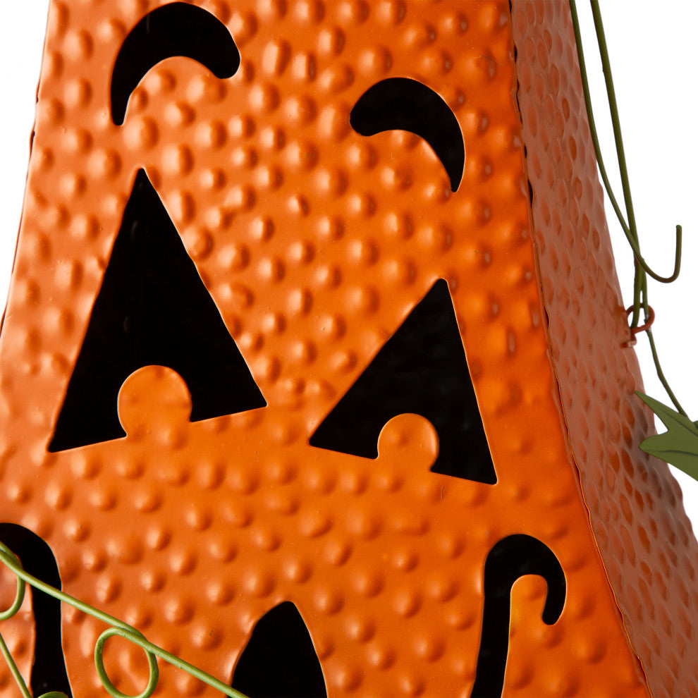23.62"H Halloween Metal Jack-O-Lantern With LED Pillar