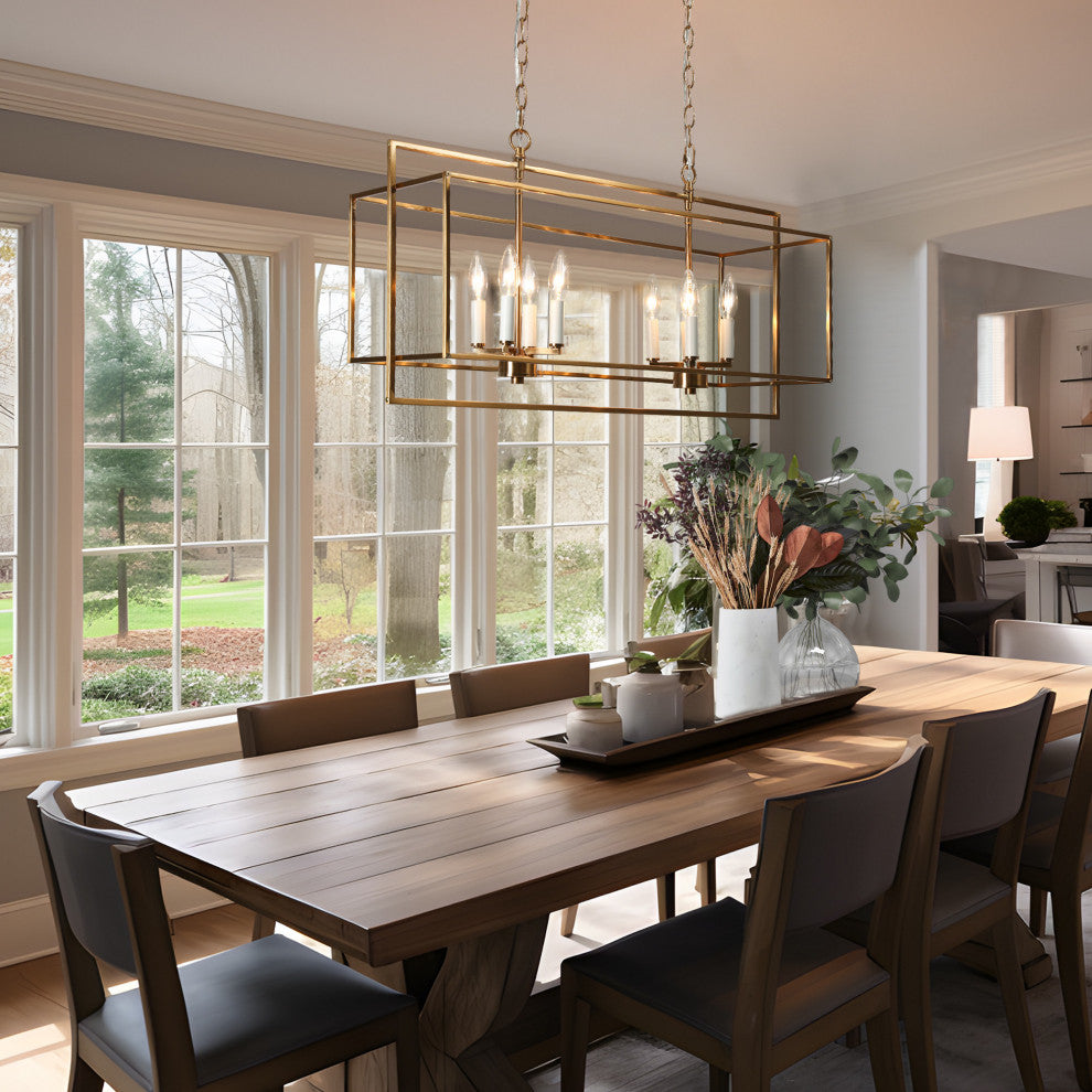 LNC Ellan 8-Light Polished Brass and Matte White Modern Kitchen Island Light