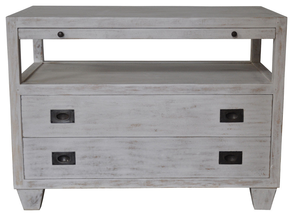 2-Drawer Side Table with Sliding Tray, White Wash