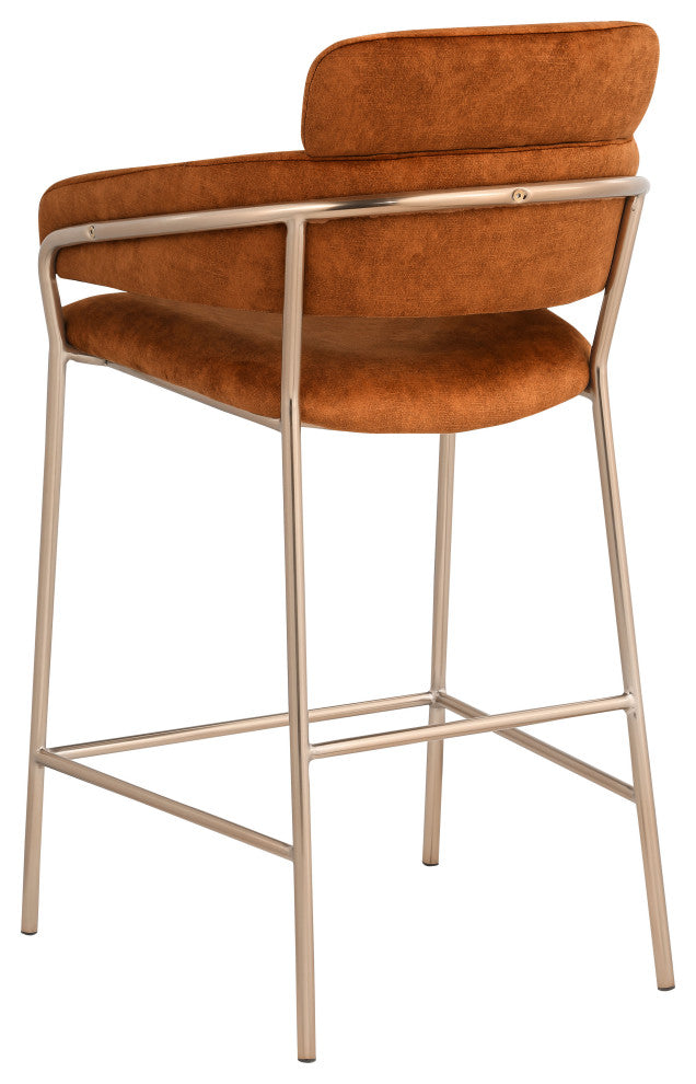 Yara Beige Velvet Upholstered Counter Stool, Cognac