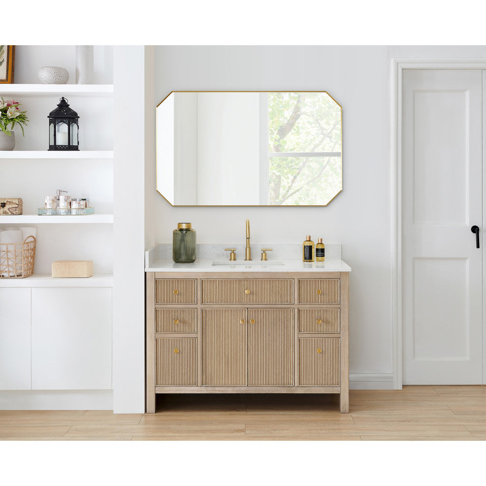 Allure Octagon Framed Bathroom Wall Mirror, Brushed Gold, 48"