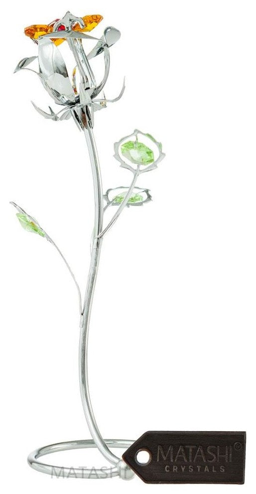 Chrome Plated Silver Rose Flower Tabletop Ornament