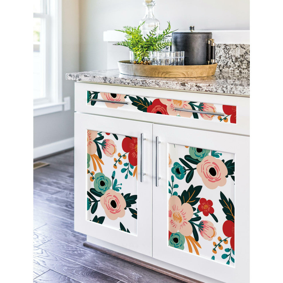 Poppy Floral Peel and Stick Wallpaper, Red and Blue