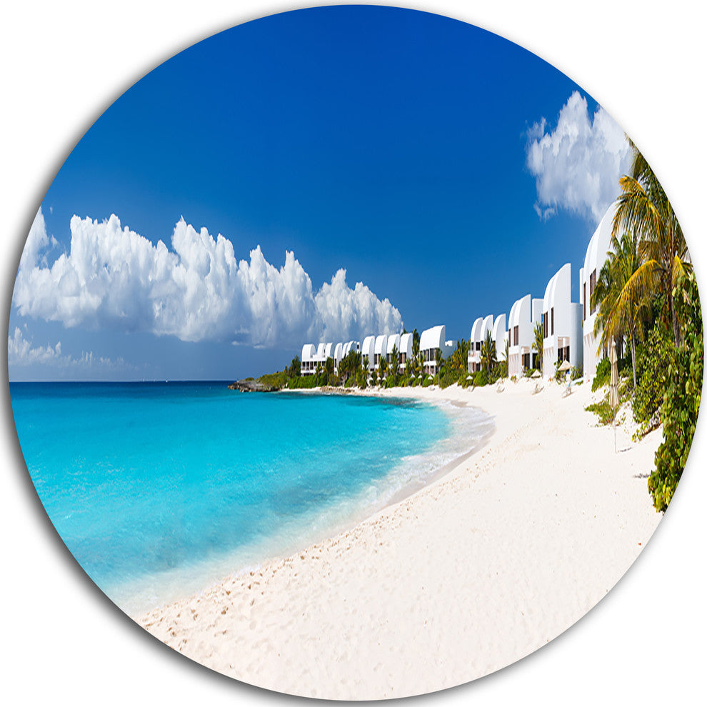 Caribbean Beach Panorama, Landscape Photo Round Wall Art, 23"