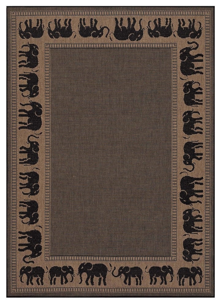 Couristan Recife Elephant Indoor/Outdoor Area Rug, Cocoa-Black, 7'6"x10'9"