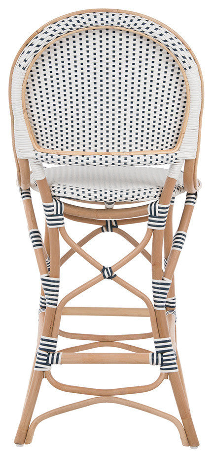 Rattan Bistro Bar Chair, White and Blue, Counterstool