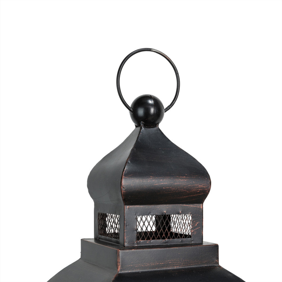 Farmhouse Wood Metal Lanterns Set of 2, Black