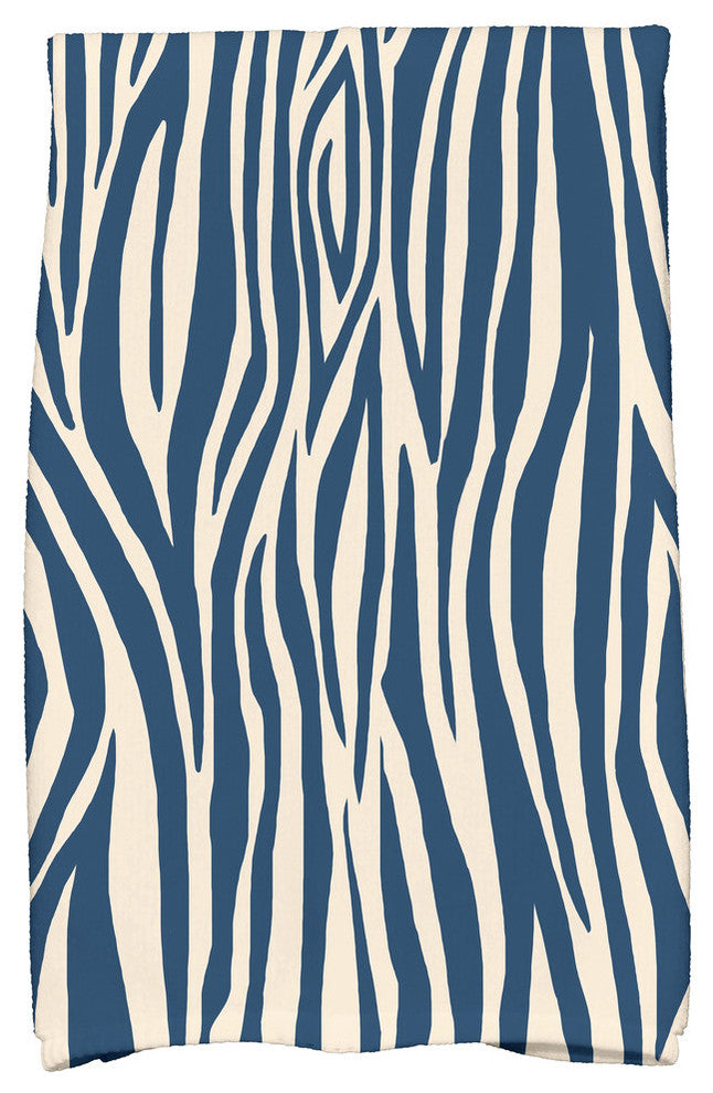 Wood Stripe Geometric Print Kitchen Towel, Navy Blue