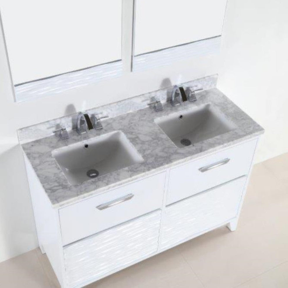 Alda Double-Sink Vanity, White, 48", White With White Carrara Top