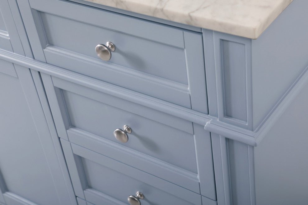 Home Living Vanity with Carrara White Marble Countertop, Gray, 60", Single Sink