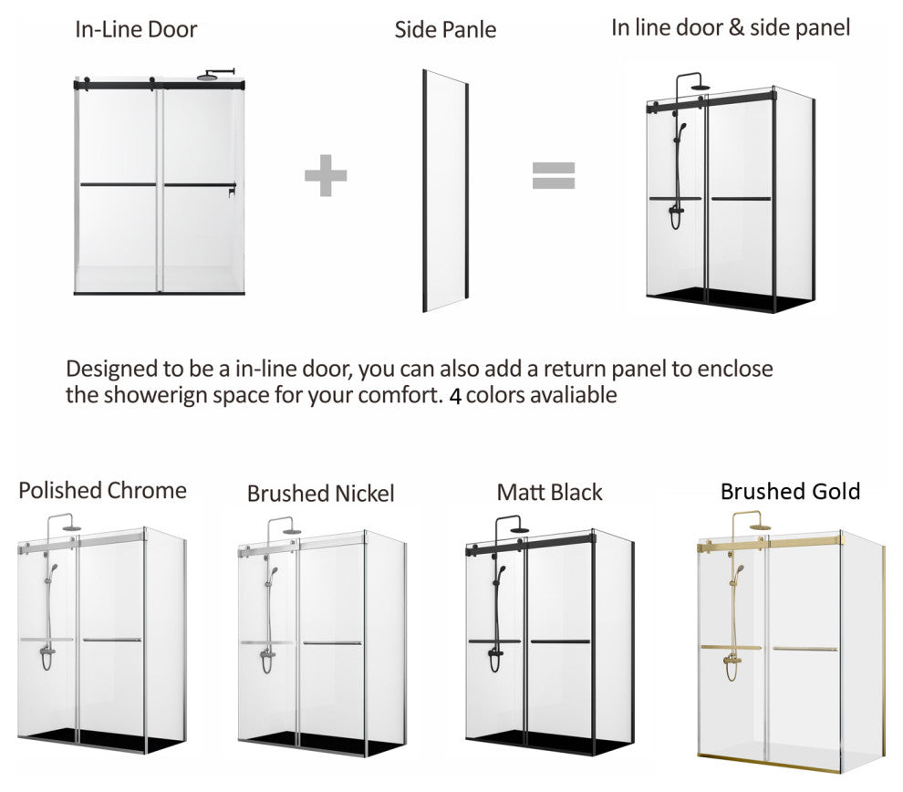 Spezia Double Sliding Frameless Shower Door, Brushed Gold, 48" W X 76" H